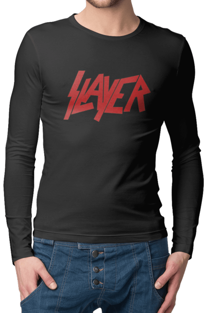 Чоловічій лонгслів з принтом "Slayer". Slayer, грув метал, група, метал група, музика, ню метал, спід метал, треш метал, череп. 2070702