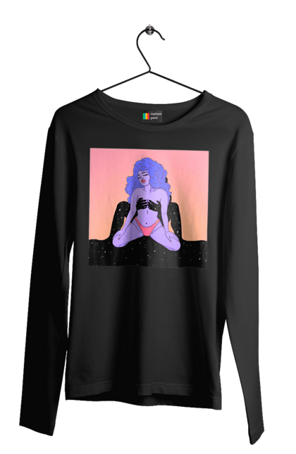 Чоловічий лонгслів з принтом "Фіолетова Дівчина В Трусиках". Інопланетянка, у трусах. 2070702