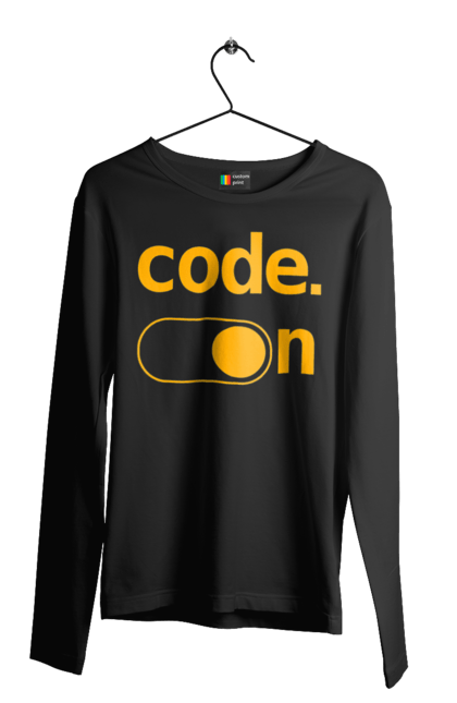 Чоловічий лонгслів з принтом "Код увімкнено". Айті, айтішник, для айтішника, для програміста, код увімкнено, подарунок айтішнику, подарунок програмісту, програміст, розробник. 2070702