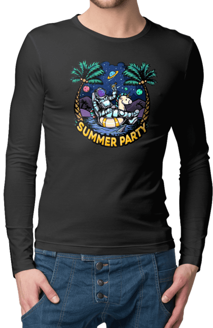 Чоловічий лонгслів з принтом "Літній Паті З Космонавтом". Космонавт, космос, літо. 2070702