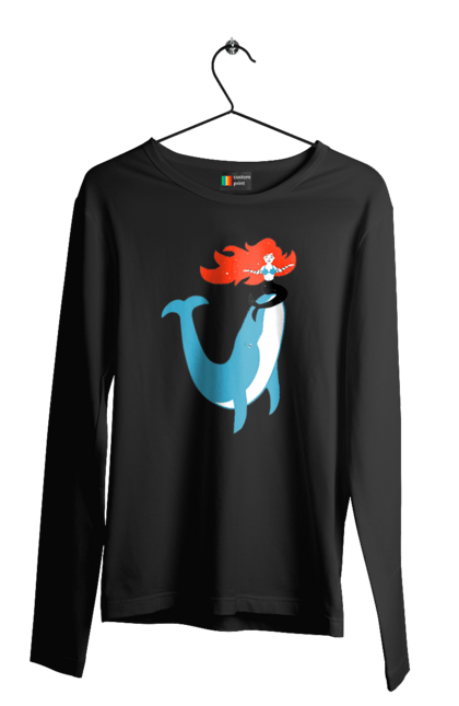 Чоловічий лонгслів з принтом "Русалка І Кит". Кит, море, русалка. 2070702