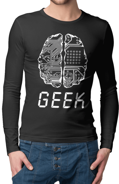 Чоловічий лонгслів з принтом "Гик Мозок". Айті, айтішник, гик, знання, інженер, кібер, кібернетика, кіборг, код, комп, комп’ютерник, кристал, мікросхема, мозок, програміст, професіонал, професссія, розробник, розум, чіп. 2070702