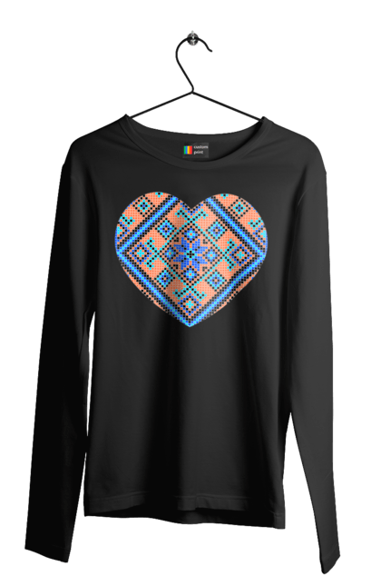 Men`s longsleeve with prints Heart embroidery. Cross stitch, embroidered shirt, embroidery, heart, i love ukraine, symbols of ukraine, traditions of ukraine, ukraine. 2070702