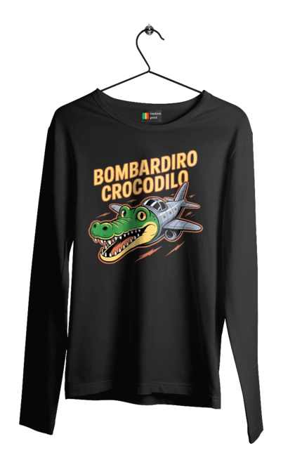Чоловічий лонгслів з принтом "Bombardino Crocodilo". Bombardino, bombardino crocodilo, crocodilo, бомбардиро крокодило, бомбардіно крокоділо, крокодил, крокодил літак, крокодил мем, мем бомбардине крокодило, меми. 2070702