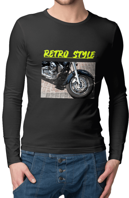 Чоловічий лонгслів з принтом "Мото2". Байк, дорога, мотоцикл, ретро, стиль, швидкість. 2070702