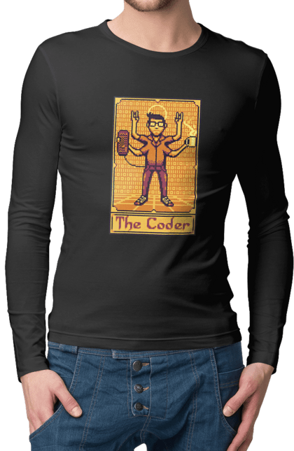 Чоловічий лонгслів з принтом "Карта таро  кодер". Ай ті, айтішник, карта таро, код, програміст, хакер. 2070702