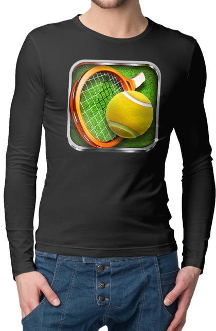 Чоловічий лонгслів з принтом "Теніс". Великий теніс, гравці, лондон, м`яч, призовий фонд, ракетка, спонсор, турнір на ґрунті, турнір на траві, турнірна сітка. 2070702