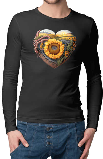 Чоловічий лонгслів з принтом "Символи України". Небо, поле, пшениця, символи україни, соняшник, україна. 2070702