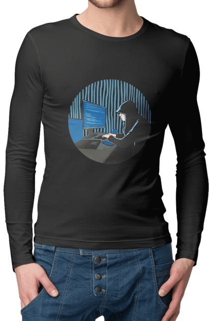 Чоловічий лонгслів з принтом "Хакер". Бінарний, гік, програміст, хакер. 2070702