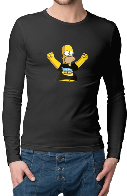 Чоловічий лонгслів з принтом "Сімпсон та російський корабель". Війна, гомер, гомер сімпсон, марка корабель, патріот, перемога, російський корабель, сімпсон, україна. 2070702