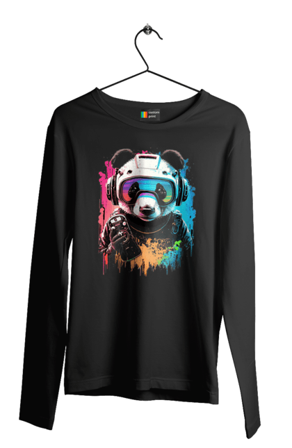 Чоловічий лонгслів з принтом "Панда в VR шолом". Віртуальна реальність, гік, панда, персонаж, шолом. 2070702