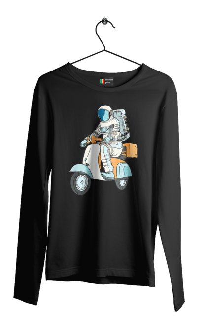 Чоловічий лонгслів з принтом "Космонавт на мотоциклі". Космонавт, космос, мотоцикл. 2070702