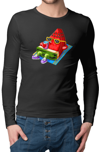 Чоловічий лонгслів з принтом "Кавун П'є Коктейль". Кавун, коктейль, літо. 2070702