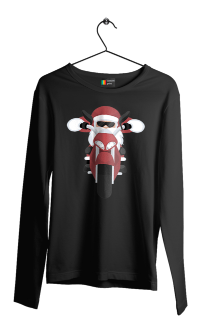 Чоловічий лонгслів з принтом "Санта на мотоциклі". Мотоцикл, новий рік, різдво, санта. 2070702