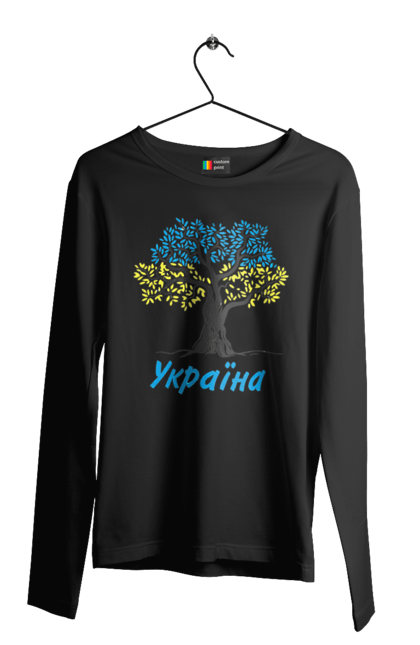 Men`s longsleeve with prints Blue yellow tree Ukraine. Blue yellow tree, symbol of ukraine, ukraine, ukrainian symbols, ukrainian tree. 2070702