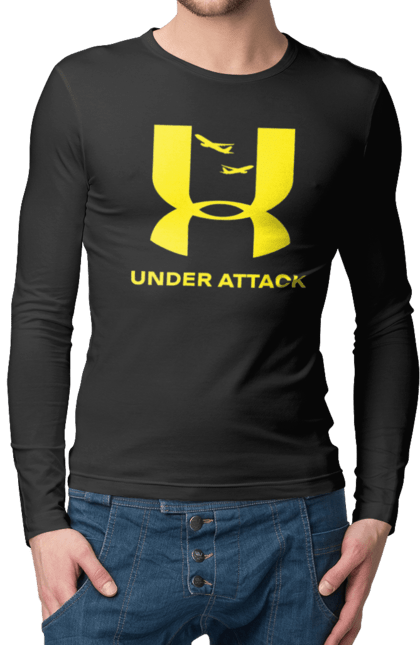 Чоловічий лонгслів з принтом "Under Attack yellow". Андер армор, бренди, гумор, приколи, прикольні, ундер армор. 2070702