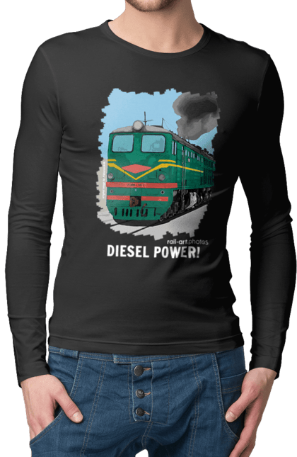 Чоловічій лонгслів з принтом "Diesel Power! 2ТЕ10Л 2077". 2те10л, залізниця, локомотив, поїзд, тепловоз, укрзалізниця. CustomPrint.market