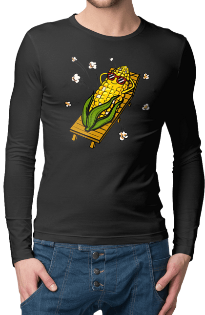 Чоловічий лонгслів з принтом "Кукурудза Загоряє На Лежаках". Кукурудза, лежак, попкорн. 2070702