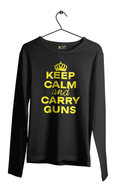 Чоловічий лонгслів з принтом "Зберігайте Спокій та Носіть Зброю". Брутальні, зберігайте спокій, меми, носіть зброю, популярні, прикольні, тексти, тренди. 2070702