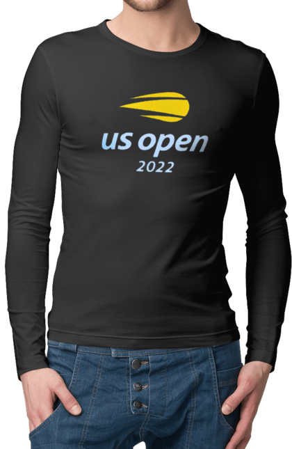 Чоловічій лонгслів з принтом "Тенісний турнір US Open 2022". Великий теніс, відкритий чемпіонат, гравці, м`яч, нью йорк, призовий фонд, ракетка, спонсор, хард, чемпіонат америки. futbolka.stylus.ua