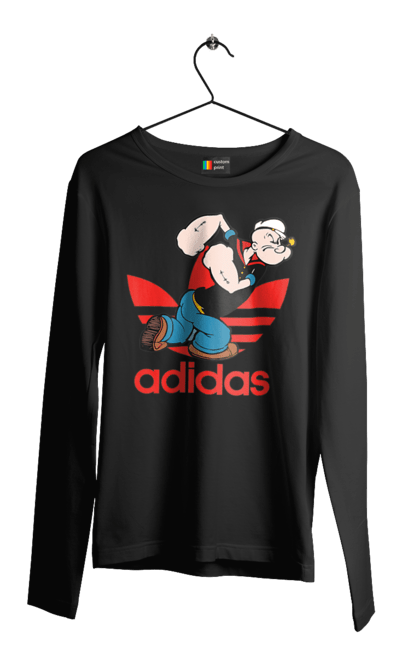 Чоловічій лонгслів з принтом "Adidas Моряк Попай". Adidas, popeye the sailor, адідас, комікс, моряк, мультфільм, серіал, трубка. 2070702