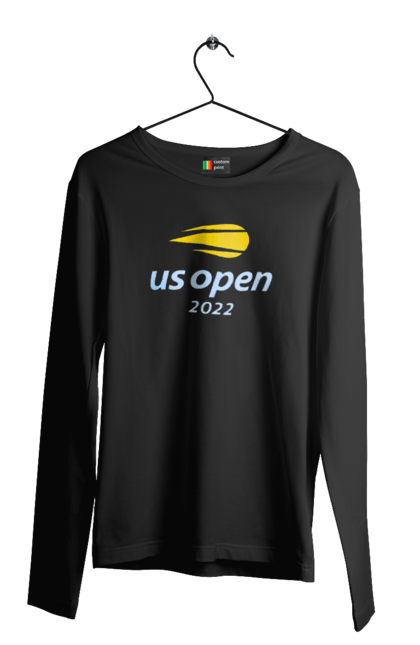 Чоловічій лонгслів з принтом "Тенісний турнір US Open 2022". Великий теніс, відкритий чемпіонат, гравці, грунт, м`яч, нью йорк, призовий фонд, ракетка, спонсор, турнір на ґрунті, турнірна сітка, хард, чемпіонат америки. CustomPrint.market