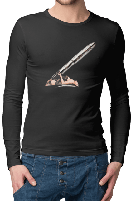 Чоловічий лонгслів з принтом "Великий Патрон". Дівчина, куля, патрон. 2070702