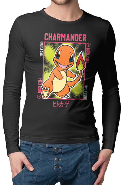 Чоловічій лонгслів з принтом "Покемон Чармандер". Charmander, nintendo, pokemon, pokémon go, аніме, ігри, покемон, чармандер. 2070702