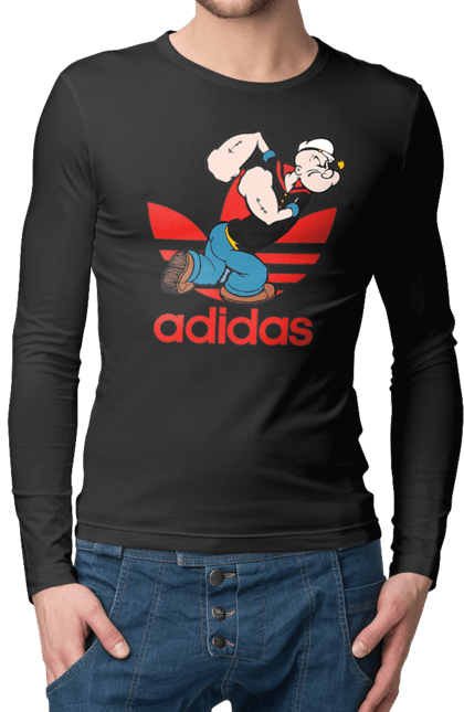 Чоловічій лонгслів з принтом "Adidas Моряк Попай". Adidas, popeye the sailor, адідас, комікс, моряк, мультфільм, серіал, трубка. 2070702