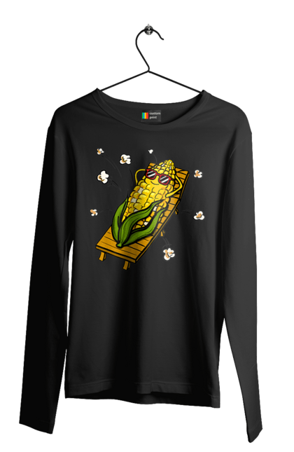 Чоловічий лонгслів з принтом "Кукурудза Загоряє На Лежаках". Кукурудза, лежак, попкорн. 2070702