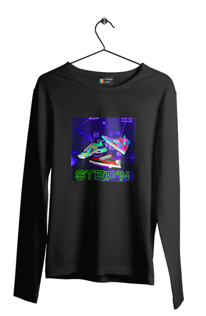 Men`s longsleeve with prints Step`n. Crypt, cryptocurrencies, nft, nft sneakers, solana, stepn, virtual crosses. 2070702