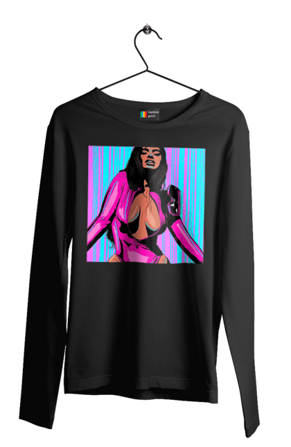 Чоловічий лонгслів з принтом "Дівчина З Глибоким Декольте". Гола, дівчина, сиськи. 2070702