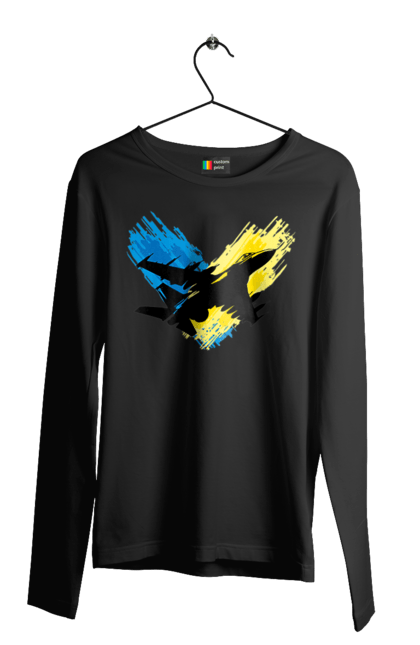 Чоловічий лонгслів з принтом "Літак F 16". З прапором, зсу, літак, літак f16, патріотична, прапор, ф16. 2070702