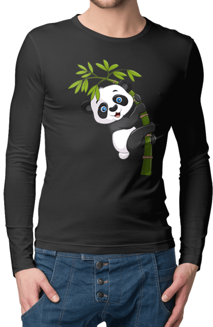 Чоловічій лонгслів з принтом "Веселий панда арт". Ведмідь, веселий панда арт, панда, панда арт. CustomPrint.market
