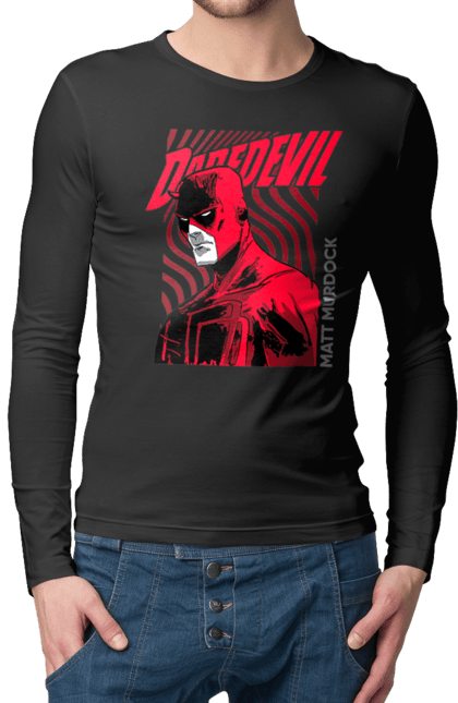 Чоловічій лонгслів з принтом "Шибайголова". Daredevil, marvel, matt murdock, марвел, метт мердок, серіал, супергерой, телесеріал, шибайголова, юрист. 2070702