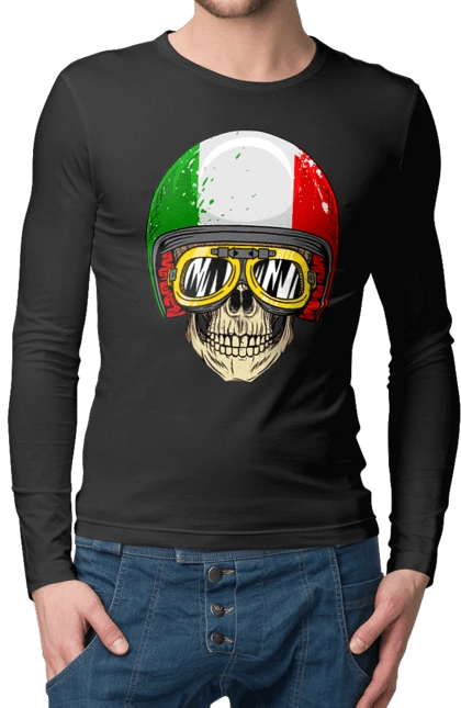 Skull in a motorcycle helmet