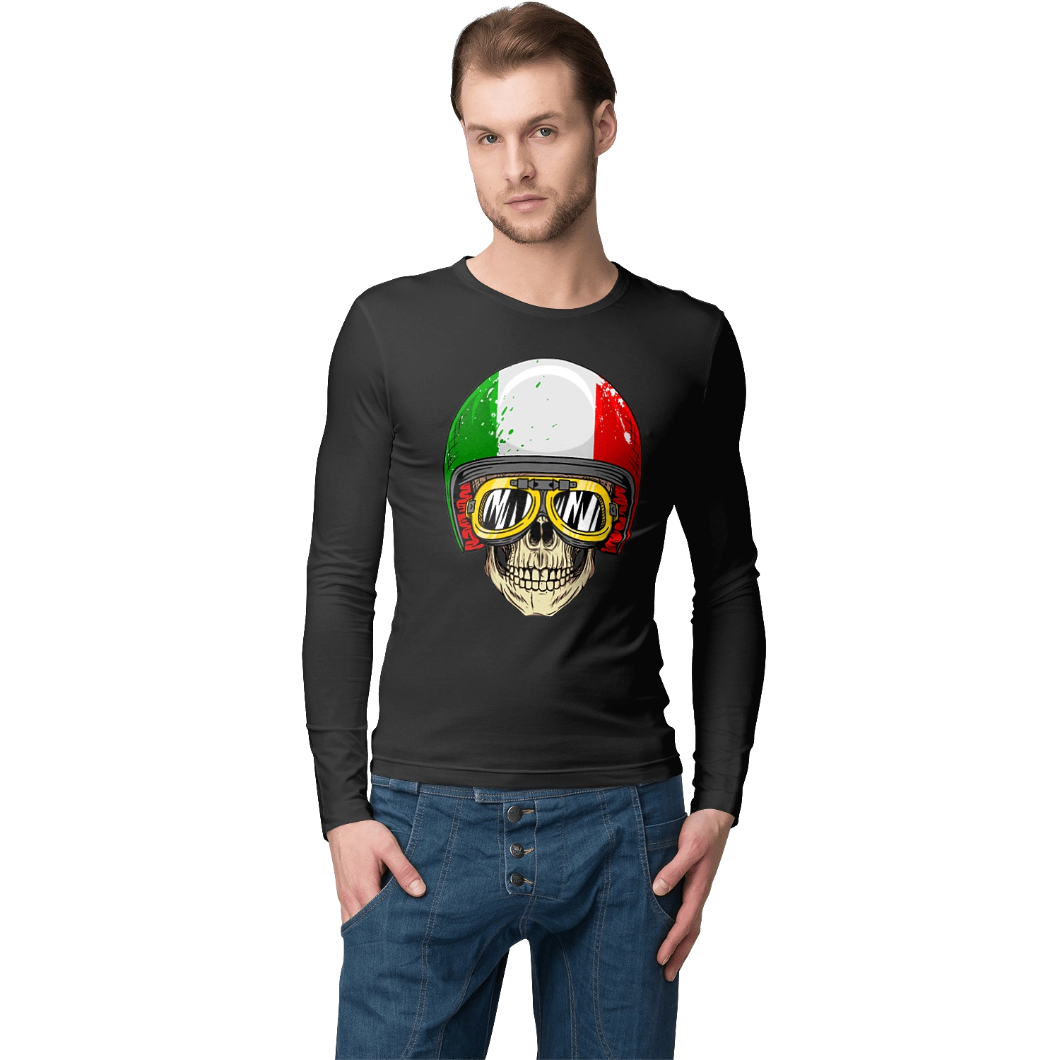 Skull in a motorcycle helmet