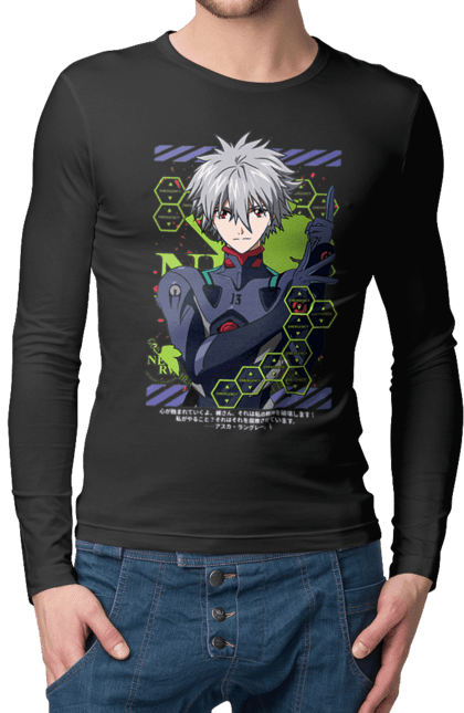 Мужской лонгслив с принтом Евангелион Каору. Kaworu, kaworu nagisa, neon genesis evangelion, nerv, аниме, ева, евангелион, каору, каору нагиса, манга. 2070702