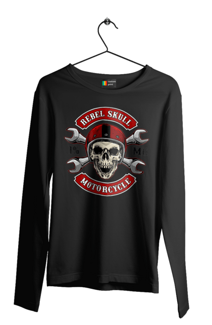 Чоловічий лонгслів з принтом "череп мотолюбитель". Любитель, мотоцикл, череп, шолом. 2070702