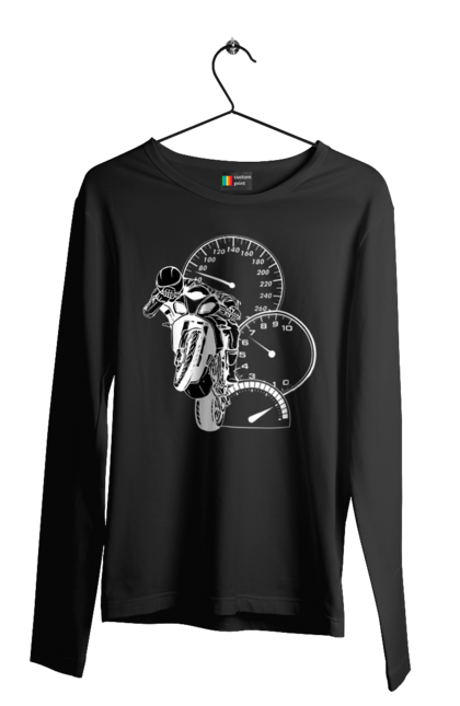 Чоловічий лонгслів з принтом "Мотоцикл І Швидкість Білий". Мото, мотоцикл, швидкість. 2070702