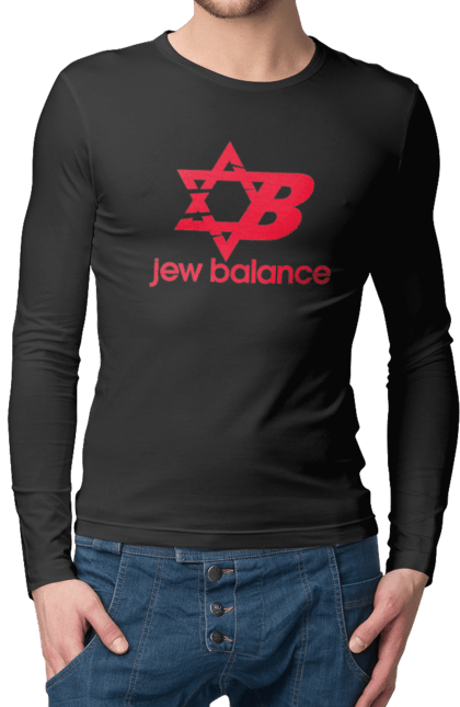 Чоловічий лонгслів з принтом "Jew Balance Red". New balance, гумор, еврейські, жарти, жартівливі, літні, прикольні, червоний. 2070702