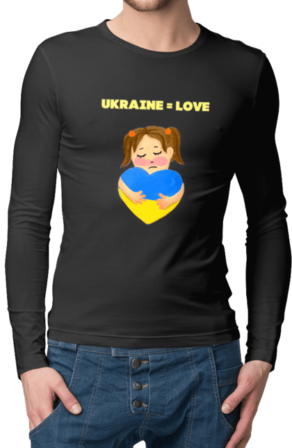 Чоловічій лонгслів з принтом "Ukraine = Love". Loveukraine, ua illustration, ukraine print, ukraine style, стильua. futbolka.stylus.ua
