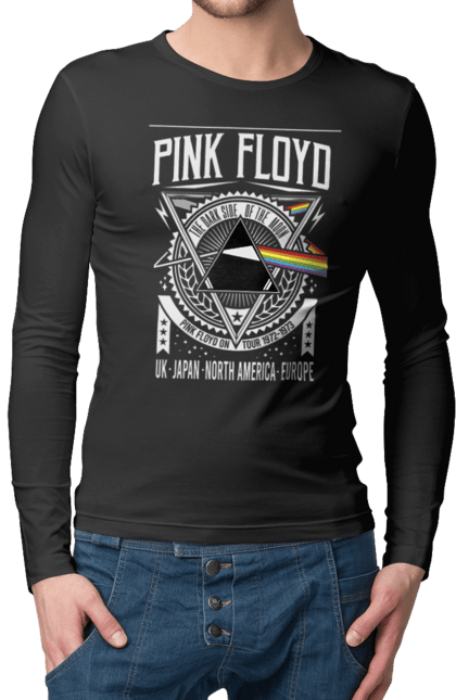 Чоловічій лонгслів з принтом "Pink Floyd". Pink floyd, альбом, музика, пінк флойд, рок, рок група, темний бік місяця. CustomPrint.market
