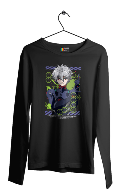 Мужской лонгслив с принтом Евангелион Каору. Kaworu, kaworu nagisa, neon genesis evangelion, nerv, аниме, ева, евангелион, каору, каору нагиса, манга. 2070702