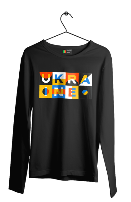 Чоловічий лонгслів з принтом "Україна". Напис україна, символ україни, текст україна, україна. 2070702