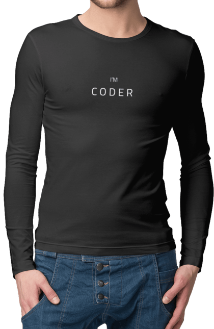 Чоловічій лонгслів з принтом "I am Coder". Девелопер, кодер, програміст, професія, розробник, спеціаліст. futbolka.stylus.ua