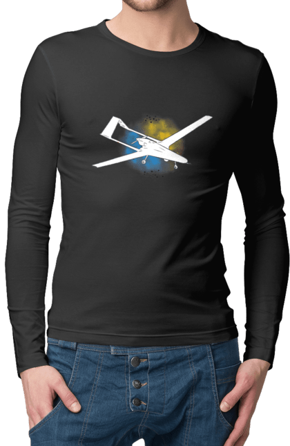 Чоловічий лонгслів з принтом "Товариш байрактар". Акварель, байрактар, небо, славаукраїні, україна. 2070702