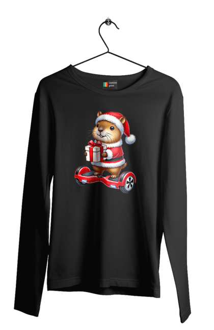 Men's longsleeve with prints Christmas Capybara with a Gift. Animal, capybara, christmas, christmas capybara, gift, holiday, new year, new year`s gift, santa. 2070702