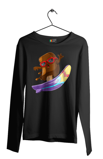 Чоловічий лонгслів з принтом "Мороженко На Серфі". Літо, морозиво, окуляри, серфінг. 2070702