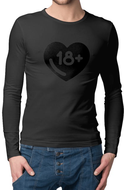 Чоловічий лонгслів з принтом "18+". 18+, запрет, секс, сердце, черное. 2070702